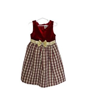 Rare Editions Red Gold Tan Plaid Size 6 Dress With Bow